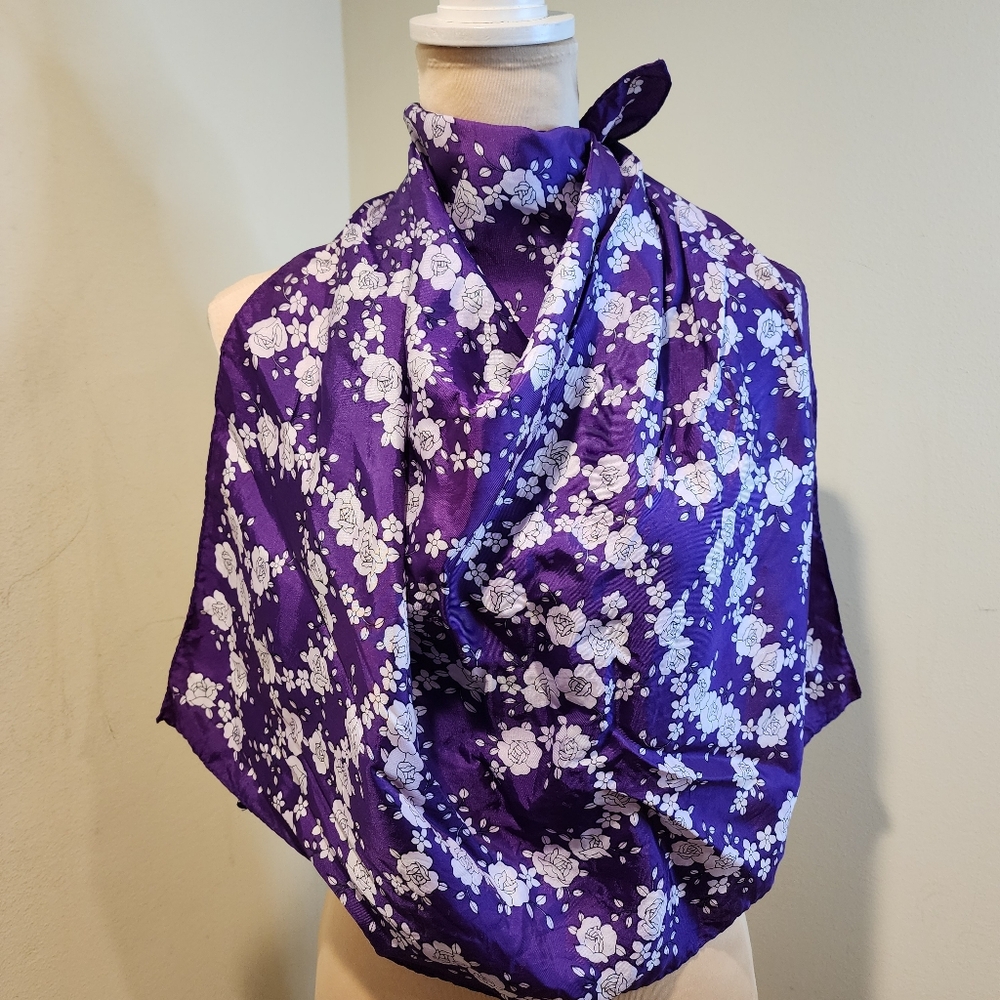 Purple Floral Scarf with White Blossom Print